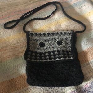 Crotched style vintage purse, with zipper, grey and black